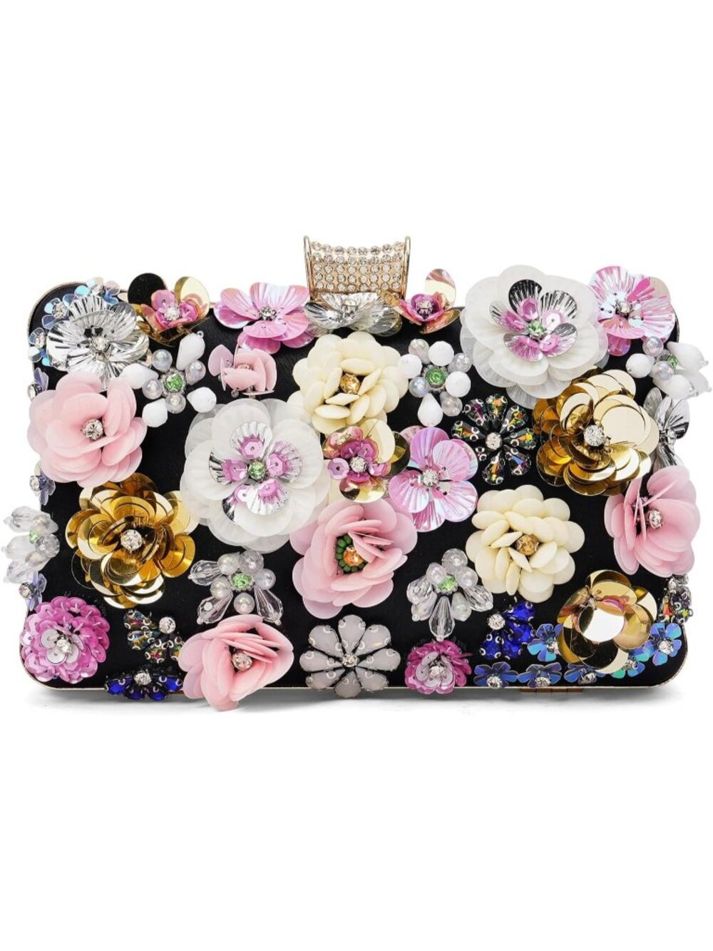〽️Women's Black Clutch Purse 3D Floral Sparkle Evening Wedding Shoulder Bags